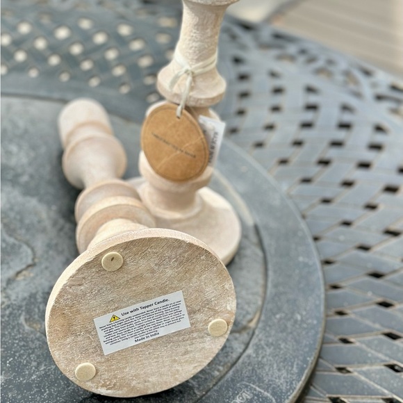 Rustic Cream Wooden Candle Holders - Picture 2 of 4